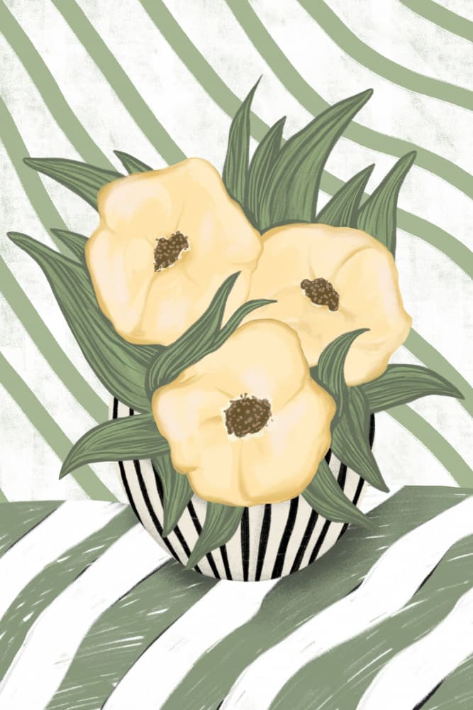 Yellow Flowers Striped Vase by EMELIEmaria — canvas wall art