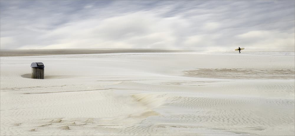 Solitary Surfer Empty Beach by Gilbert Claes — canvas wall art