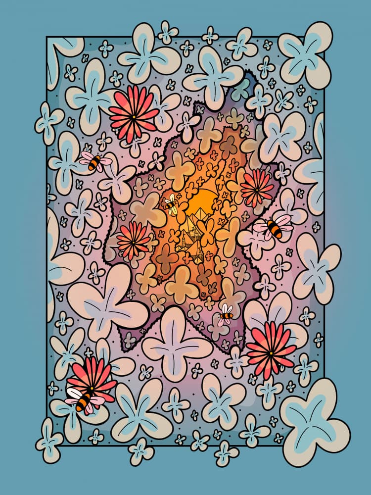 Bees in Glowing Garden by Stephen Wade — canvas wall art