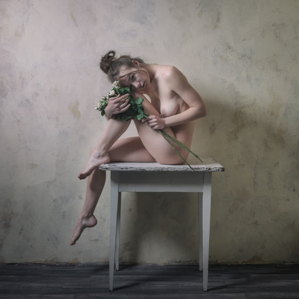 Pensive Nude With Flowers by Ruth Franke — canvas wall art