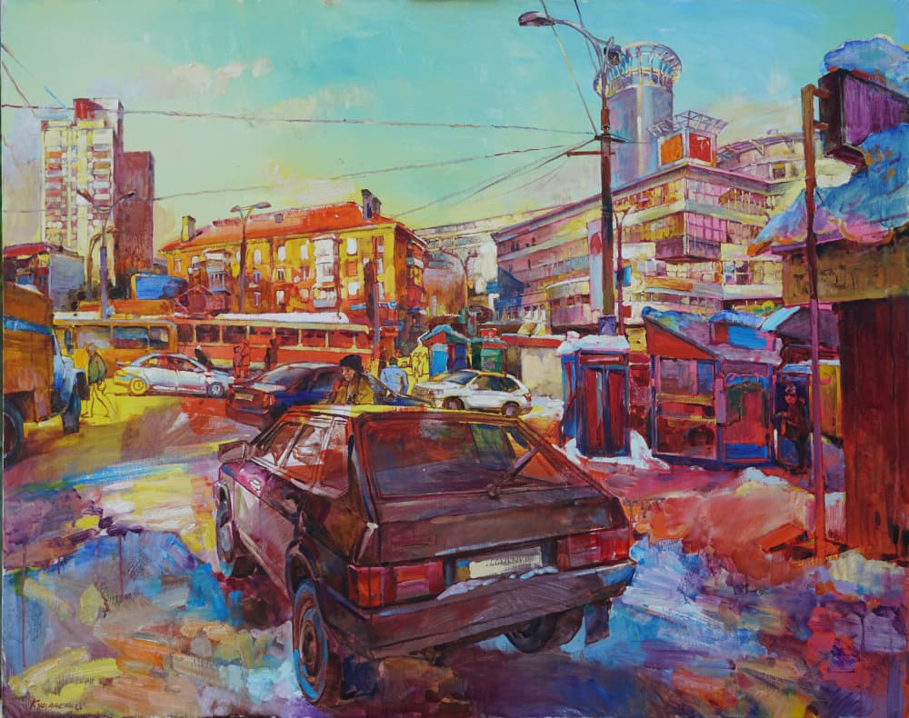 Vibrant Winter City Street by Andrii Kutsachenko — canvas wall art