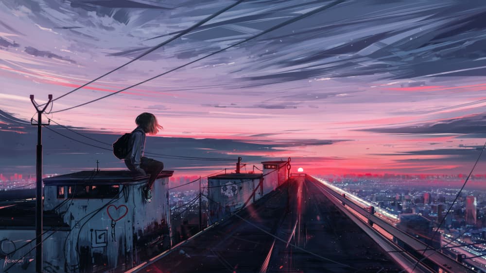 Urban Sunset Girl by Alena Aenami — canvas wall art