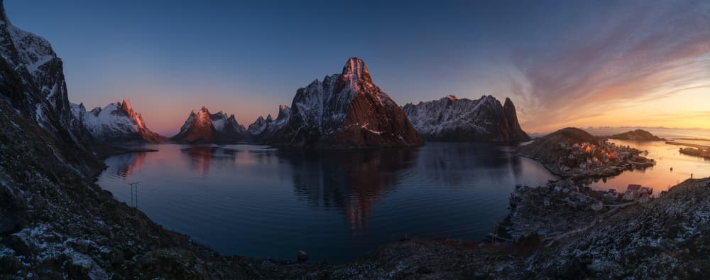 Fjord Village Sunrise Glow by David Martin Castan — canvas wall art