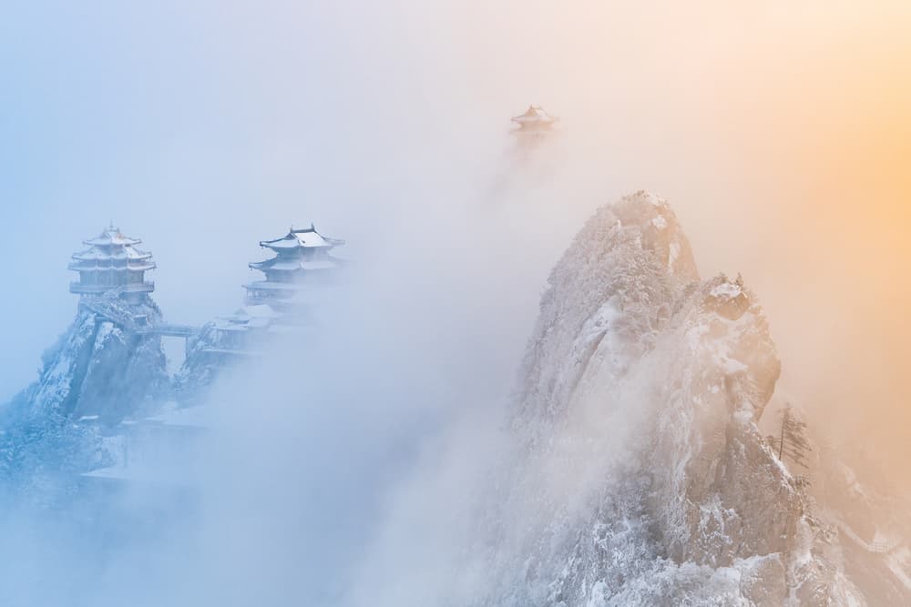 Mountain Temple Mist by Simoon — canvas wall art