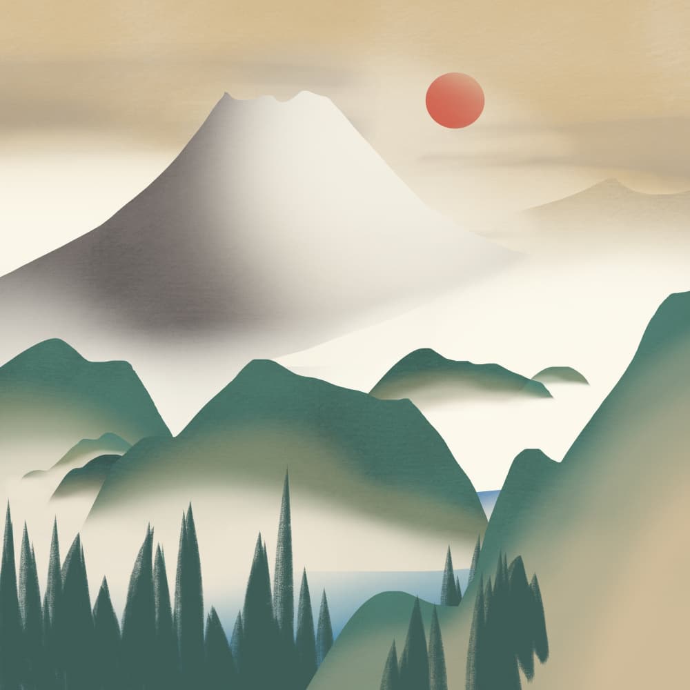 Misty Mountain Sun by Little Dean — canvas wall art