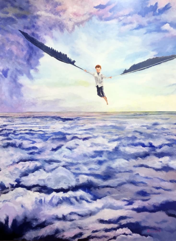 Boy Flying Above Clouds by Tom Blood — canvas wall art