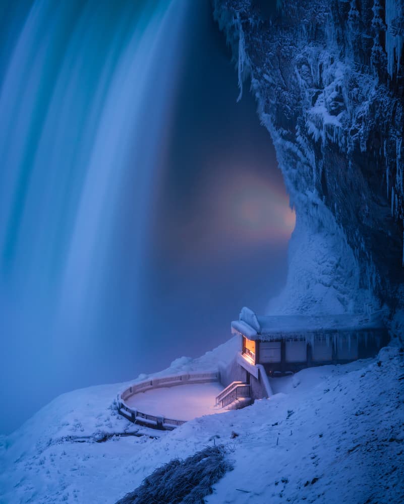 Frozen Waterfall Glow by Wei (David) Dai — canvas wall art