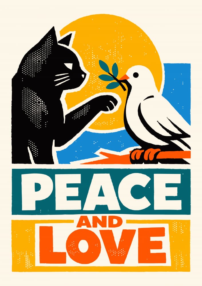 Peaceful Cat and Dove by Patryk Krygowski — canvas wall art