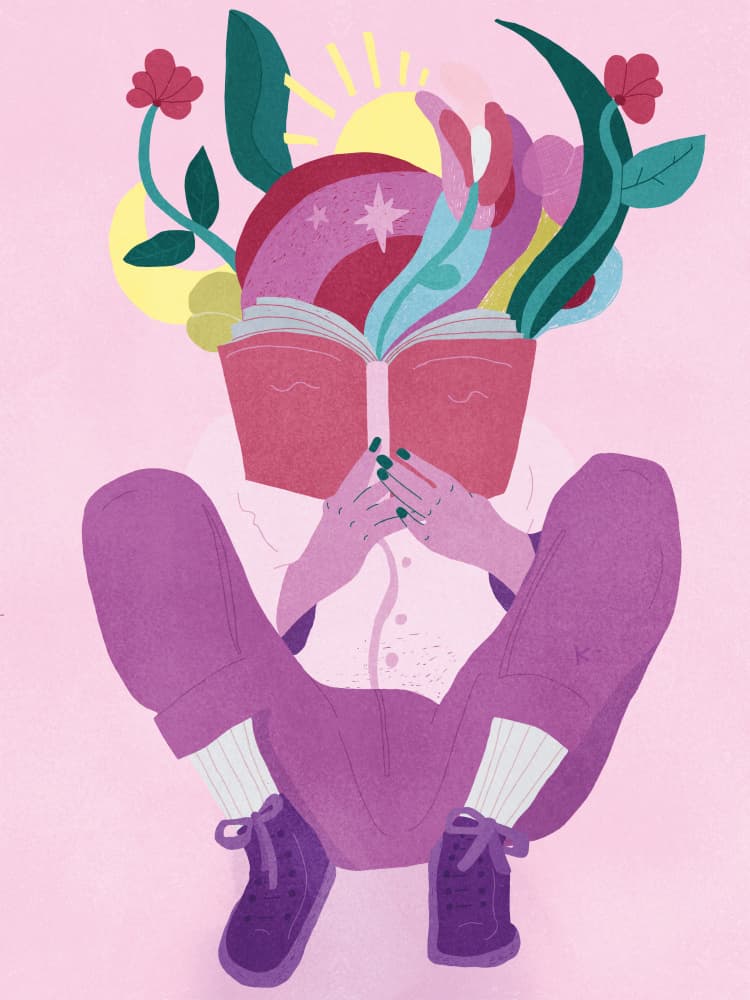 Reading Imagination Blooms by Sylwia Kubus — canvas wall art