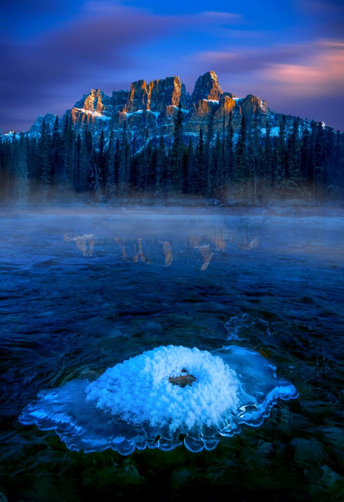 Castle Mountain Dawn Glow by Jiahong Zeng — canvas wall art