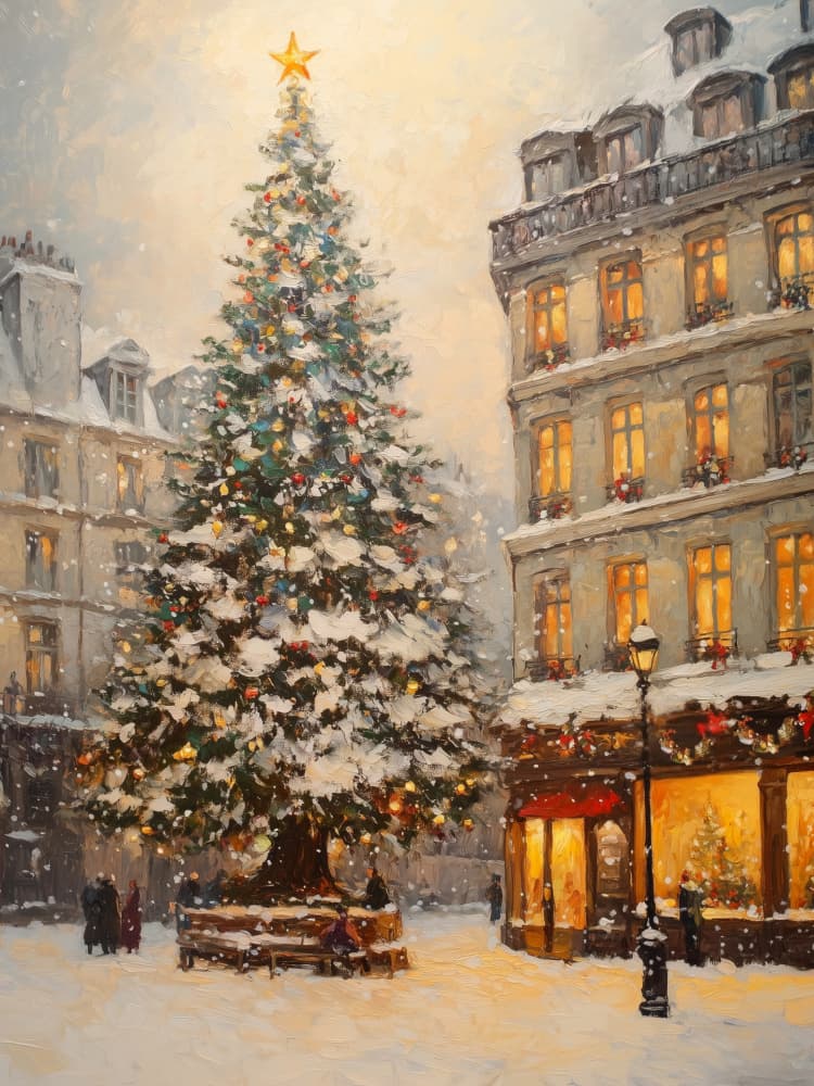 Snowy Paris Christmas by Jolly and Dash — canvas wall art