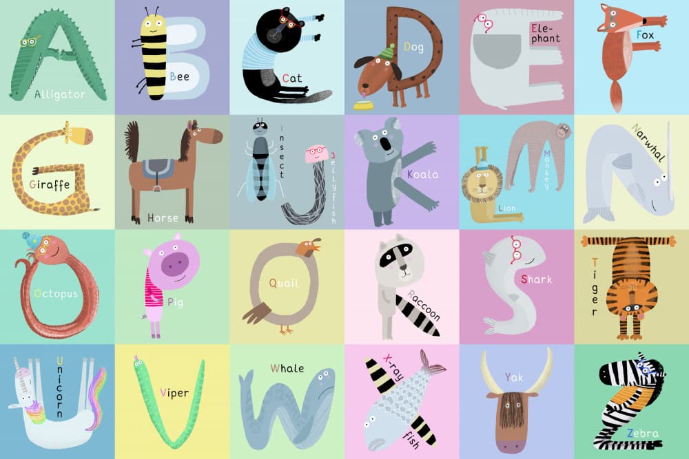 Whimsical ABC Animals by Carla Daly — canvas wall art