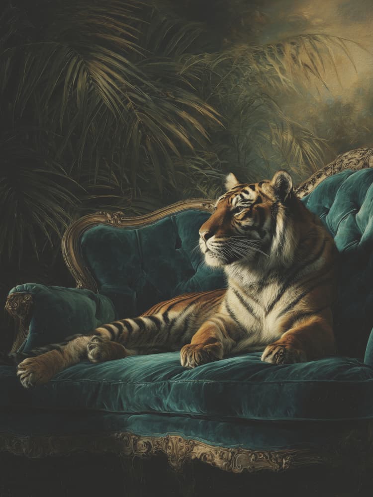 Regal Tiger on Sofa by Andreas Magnusson — canvas wall art