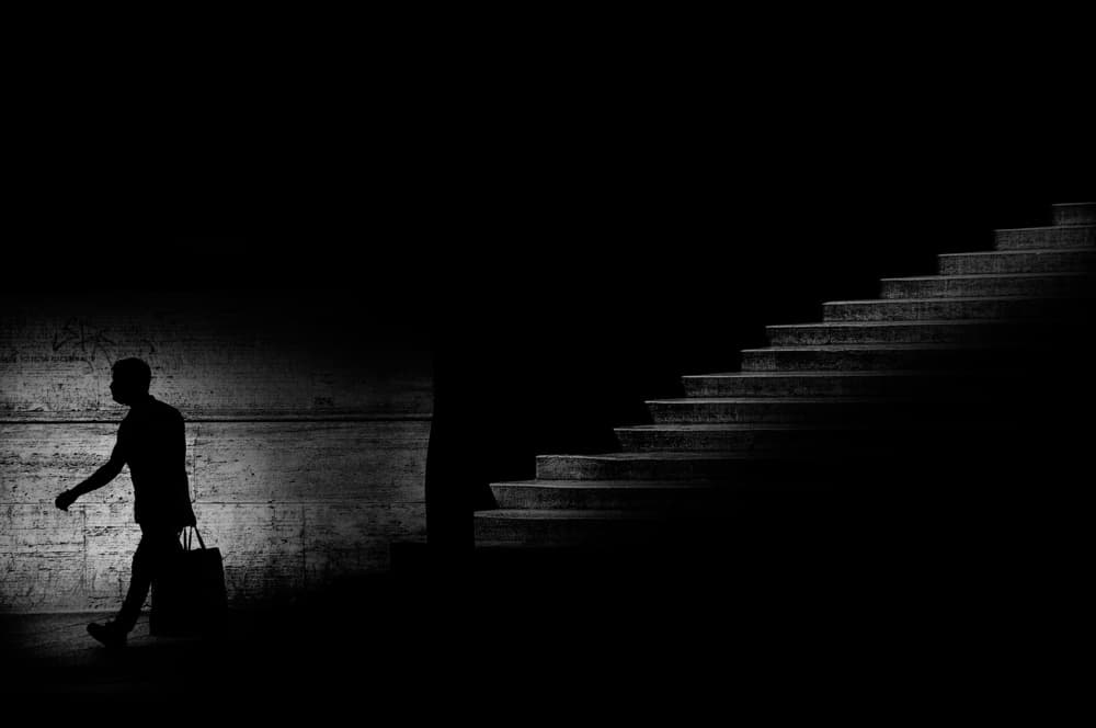 Solitary Figure Dark Stairs by Antonio Grambone — canvas wall art