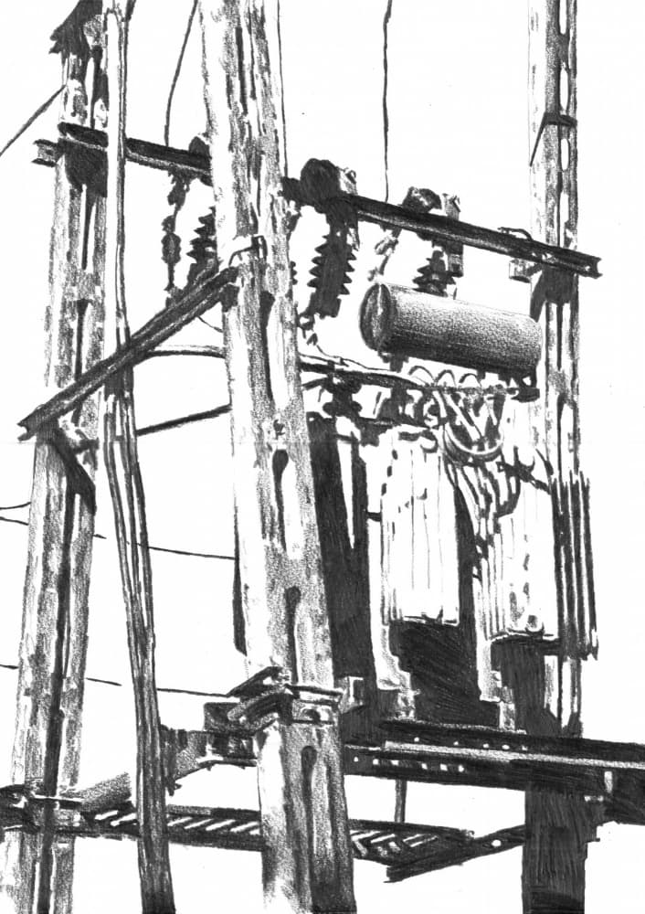 Urban Power Lines Sketch by Kulik — canvas wall art