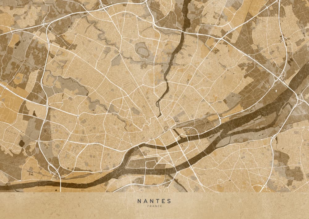 Nantes Vintage City Map by Rosana Laiz Blursbyai — canvas wall art