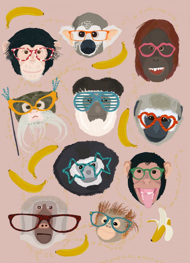 Whimsical Monkey Party by Hanna Melin — canvas wall art