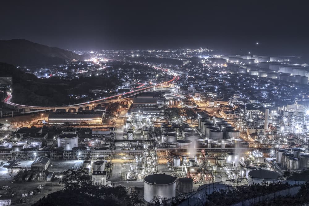 bird's-eye view at techno-scape by Tomoshi Hara — canvas wall art