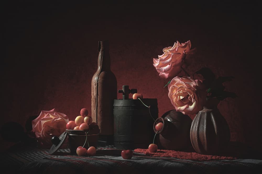 Moody Roses and Cherries by Lydia Jacobs — canvas wall art
