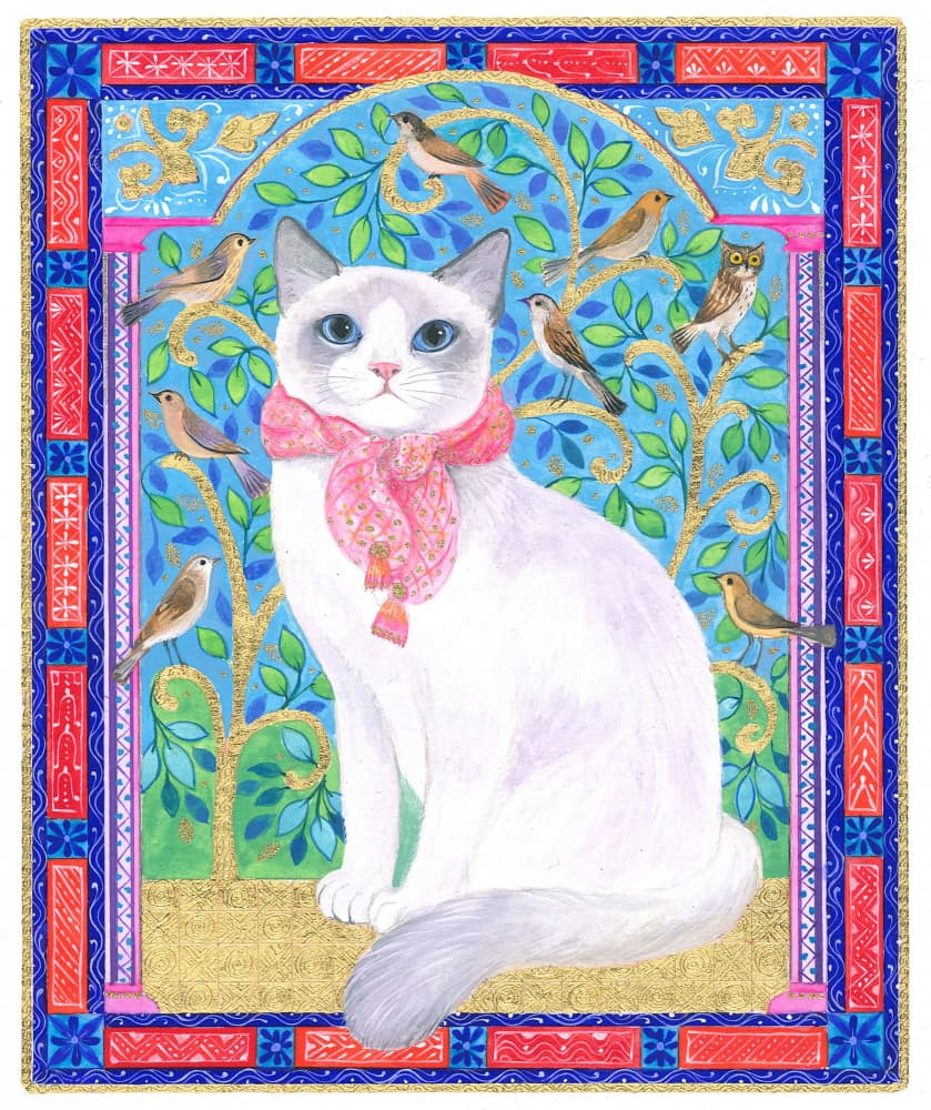 White Cat With A Pink Scarf by Isabelle Brent — canvas wall art