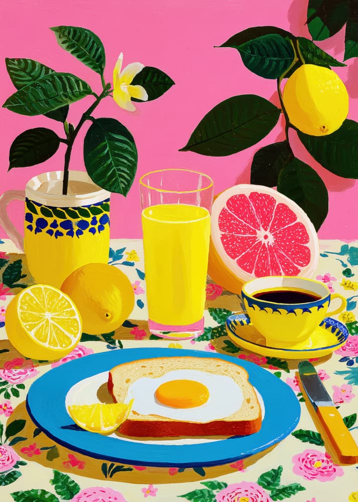 Vibrant Citrus Breakfast by Justyna Jaszke — canvas wall art