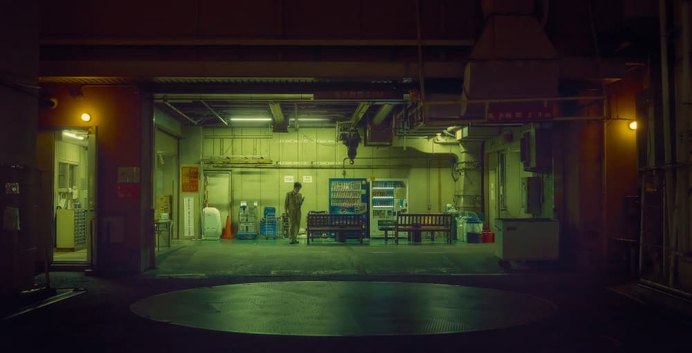 Lonely Man Industrial Night by Javier de la Torre — canvas wall art