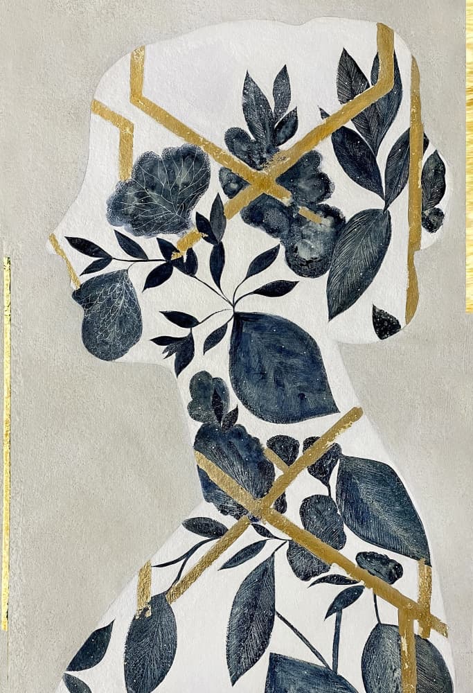 Golden Floral Profile by Karenina Fabrizzi — canvas wall art