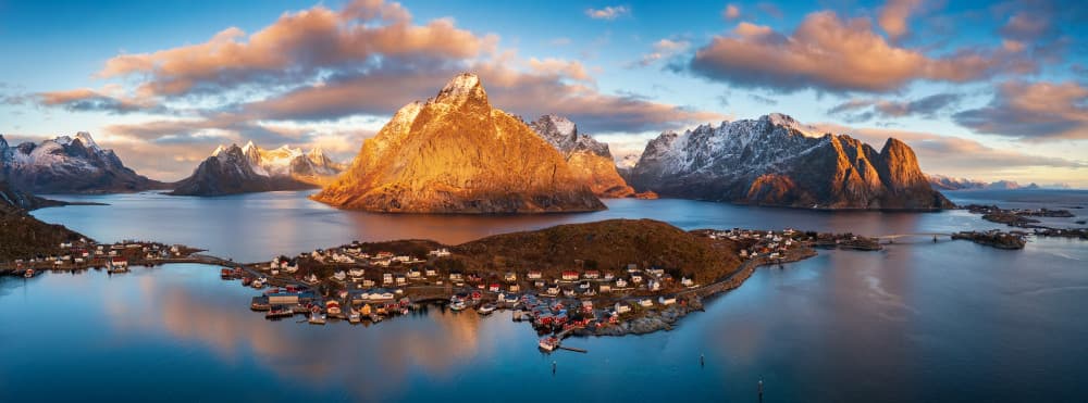 Golden Hour Fjord Village by Luigi Ruoppolo — canvas wall art