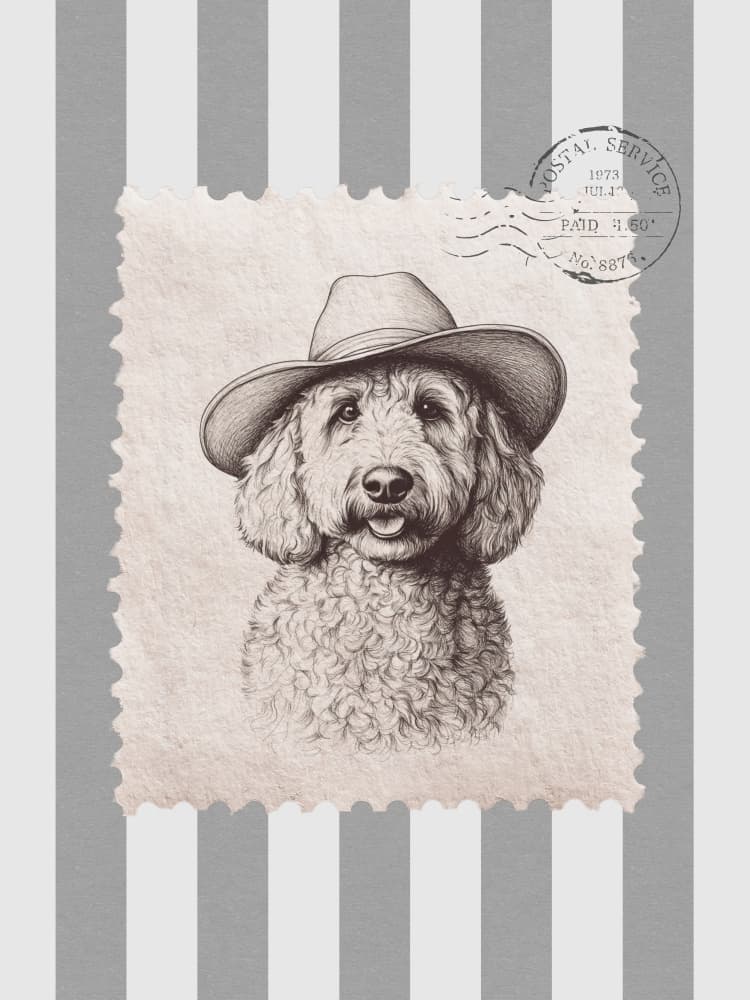 Goldendoodle Cowboy Stamp by Jolly and Dash — canvas wall art