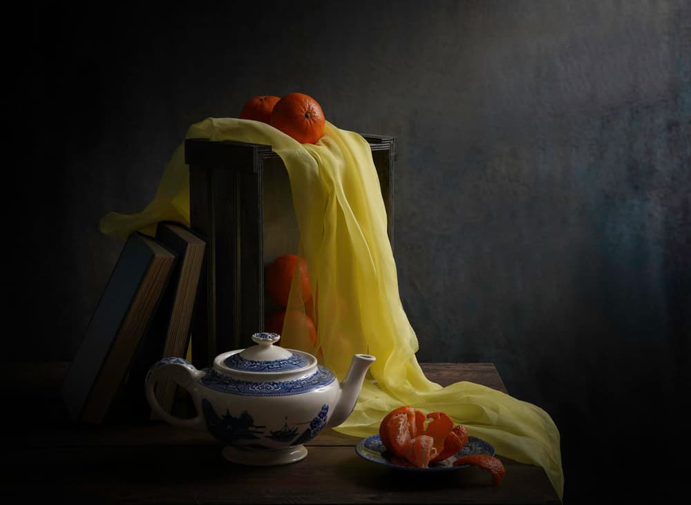 Oranges and Teapot Still Life by Binbin L. — canvas wall art