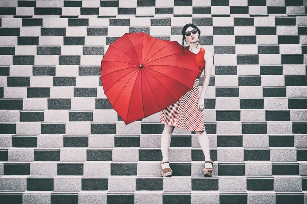 Retro Chic Red Umbrella by Daisuke Kiyota — canvas wall art