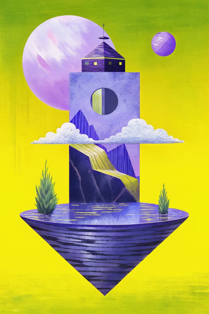 Floating Island Moon Tower by Miguel Bruzual — canvas wall art