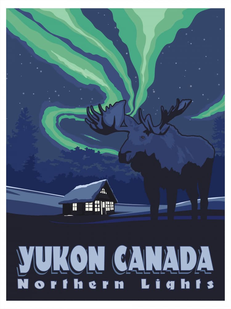 Yukon Northern Lights Moose by Retrodrome — canvas wall art