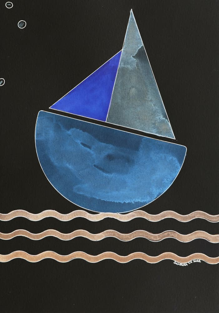 Geometric Blue Sailboat by Santhosh ch — canvas wall art