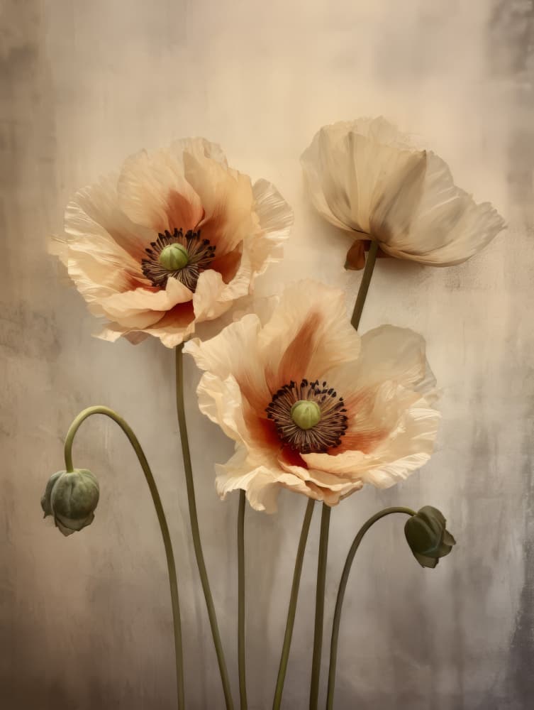 Soft Cream Poppies by Bilge Paksoylu — canvas wall art