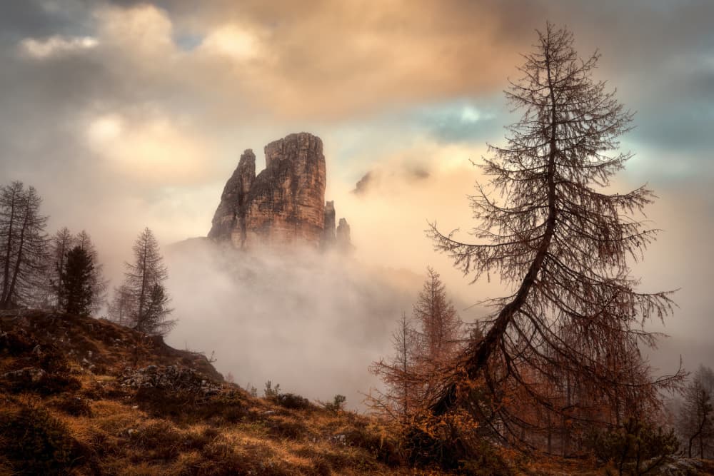 Misty Autumn Mountain Peaks by Martin Morávek — canvas wall art