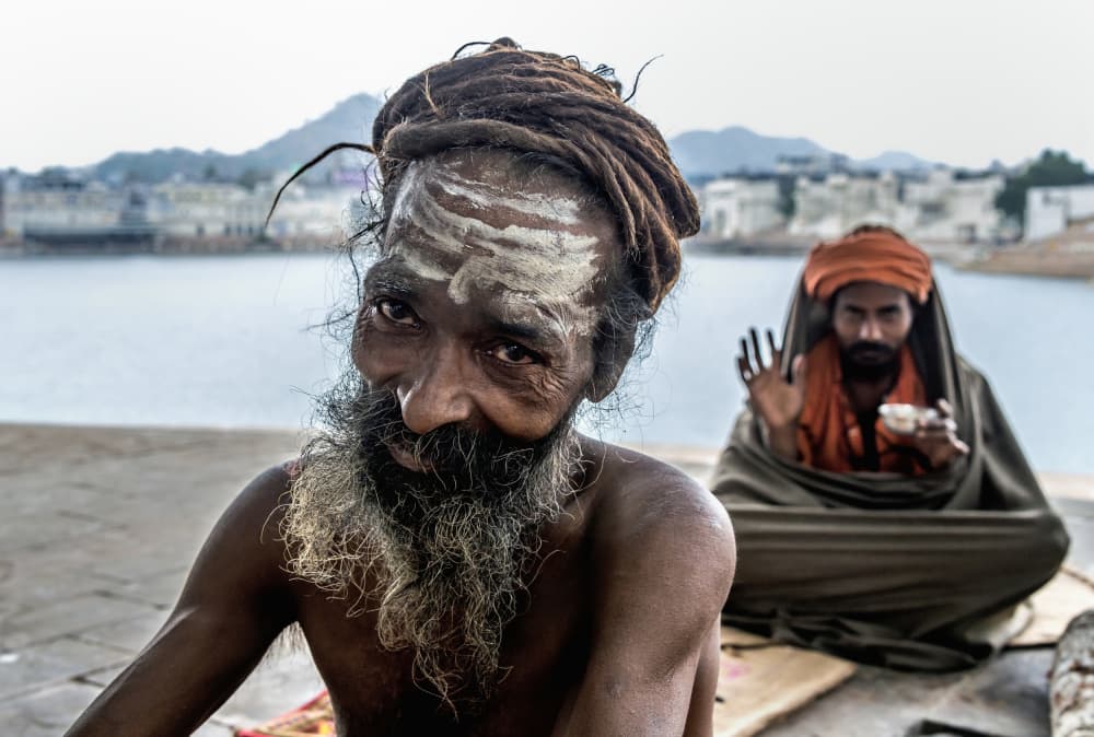 Sadhus By Sacred Lake by Giuseppe DAmico — canvas wall art