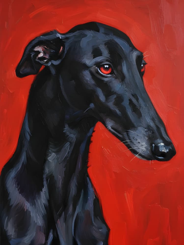 Black Greyhound Red Gaze by HUGO — canvas wall art