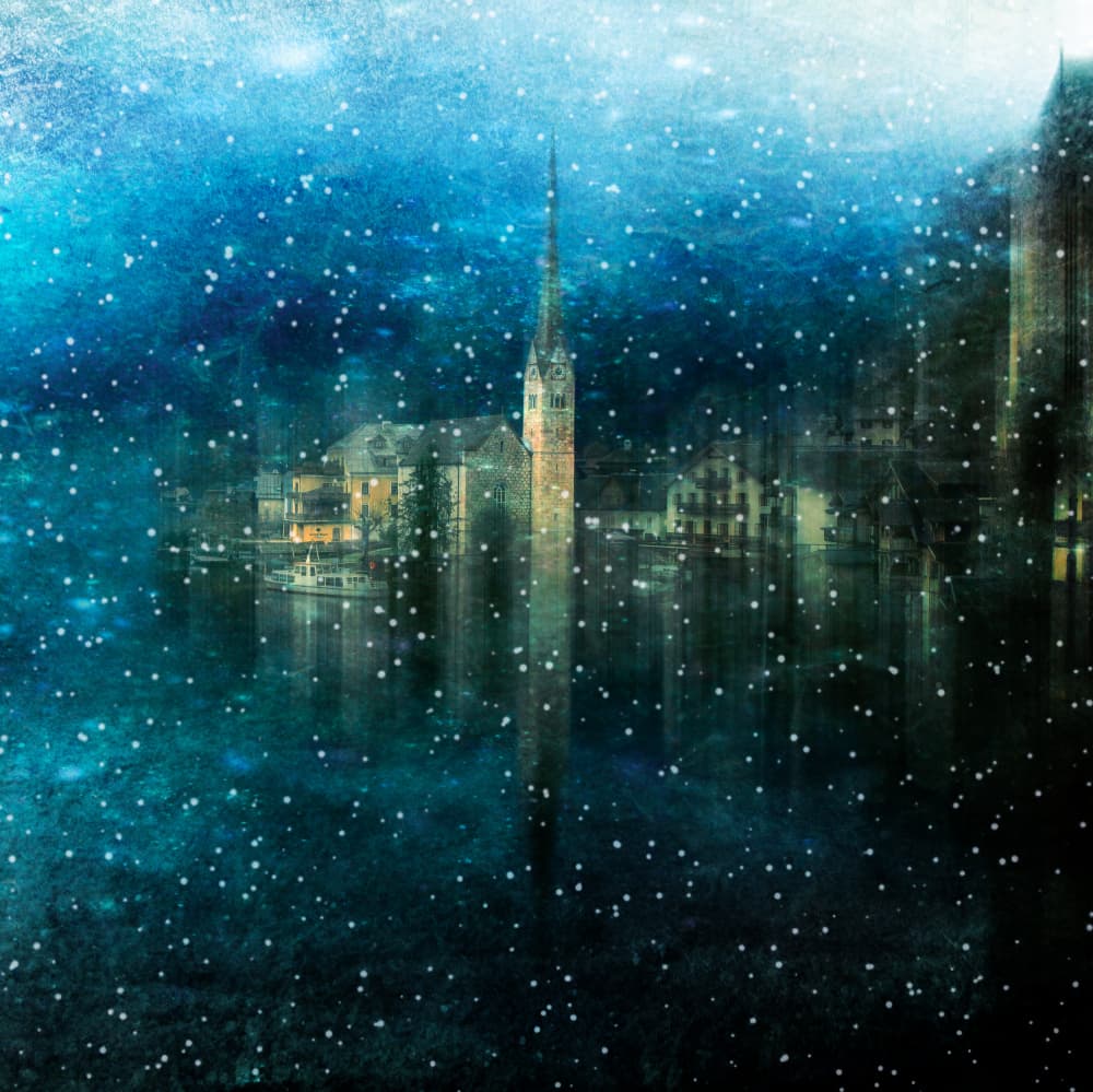 Snowy Winter Town by Krisztina Lacz — canvas wall art