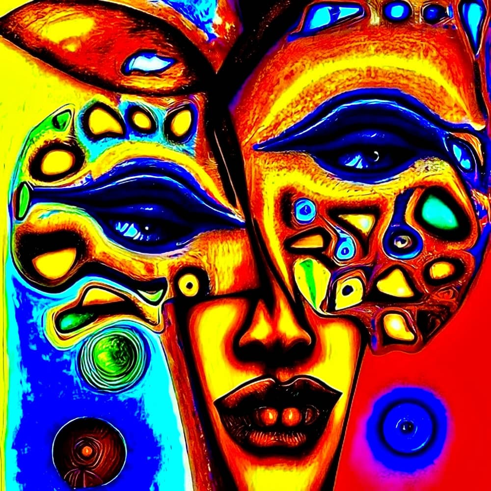 Vibrant Abstract Faces by mnemonixART — canvas wall art