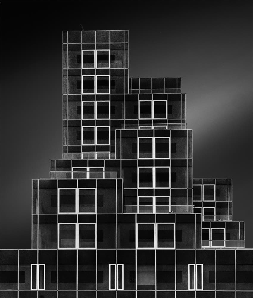 Monochrome Geometric Building by Jef Van den Houte — canvas wall art