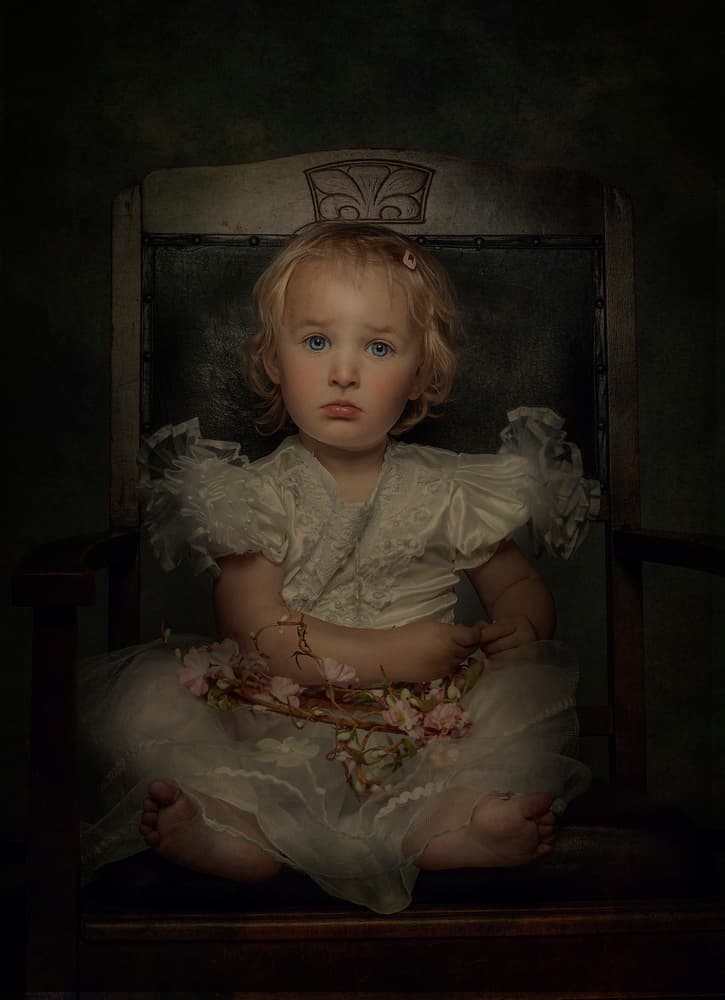 Little Girl with Blossoms by Monika Vanhercke — canvas wall art
