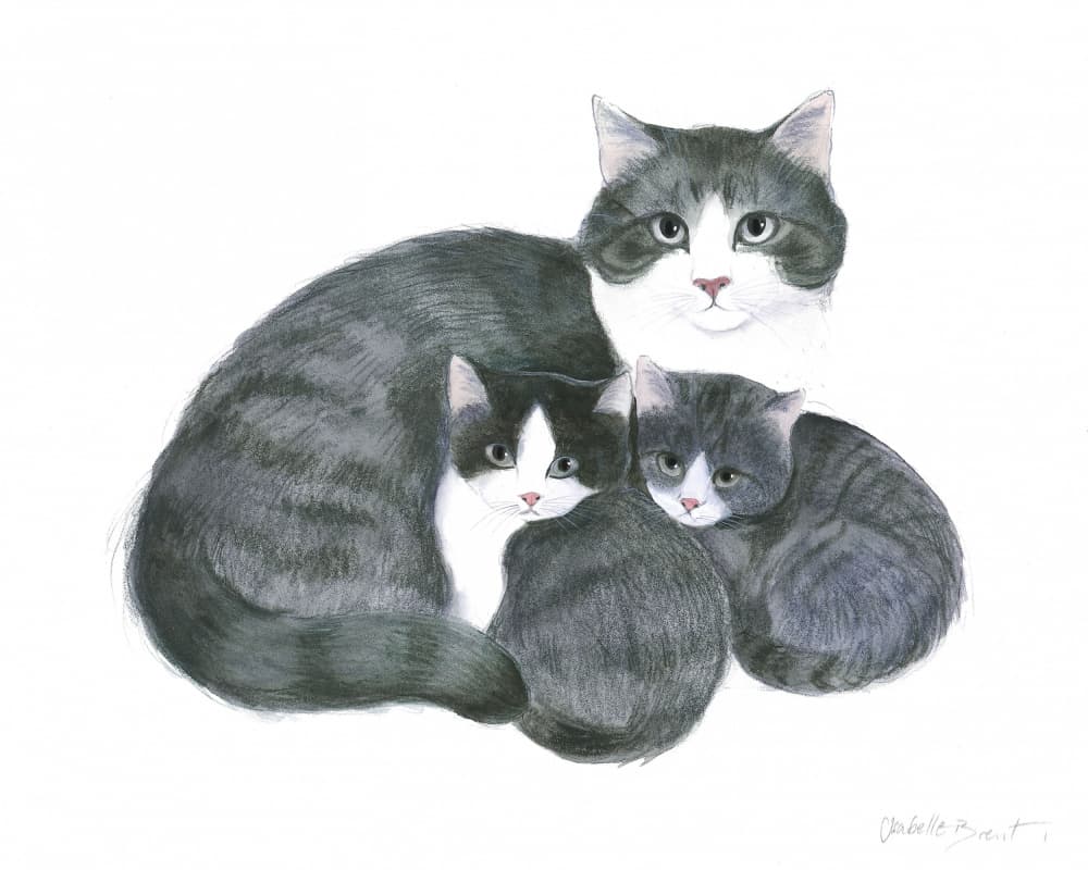 Cat and Two Kittens by Isabelle Brent — canvas wall art