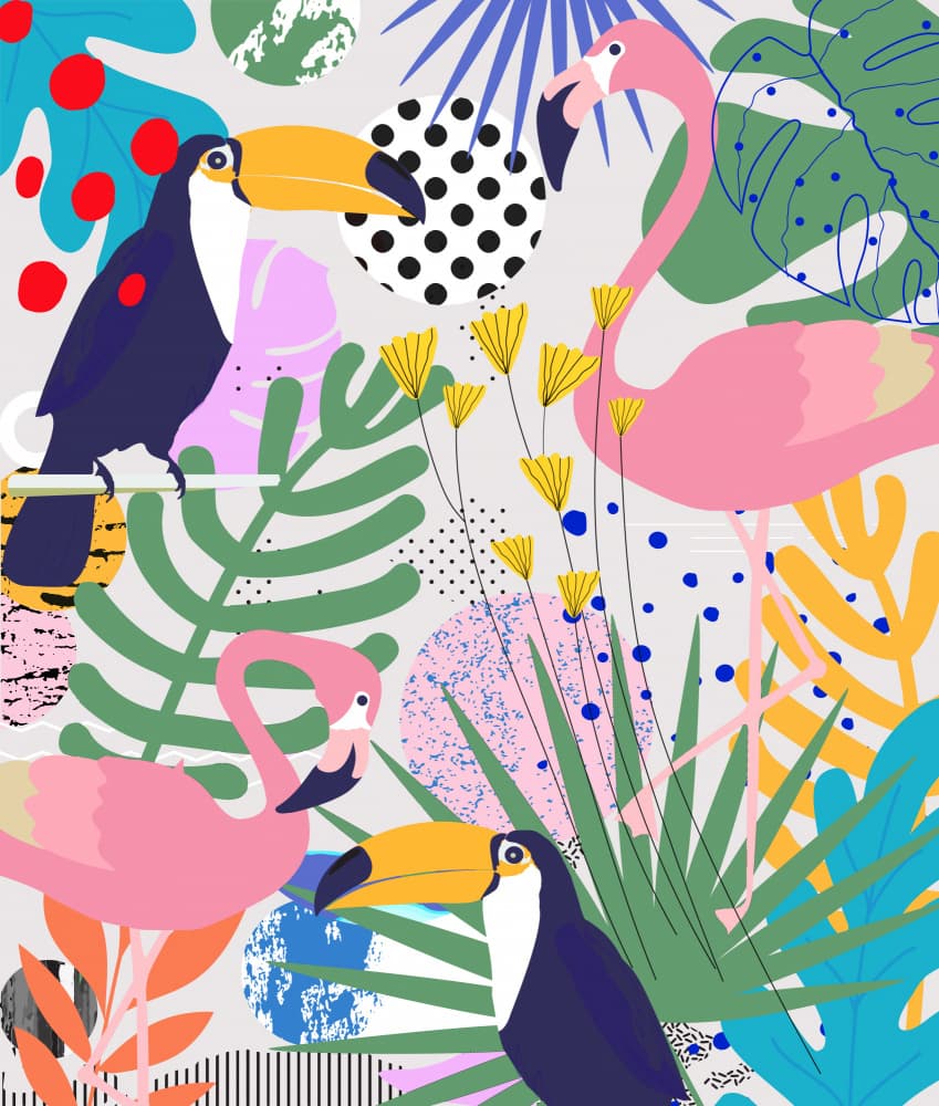 Vibrant Tropical Birds by Uma Gokhale — canvas wall art
