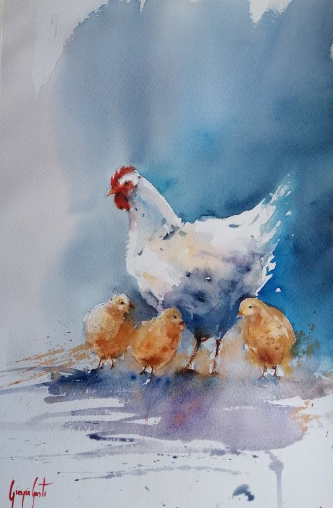 White Hen and Chicks by Giorgio Gosti — canvas wall art