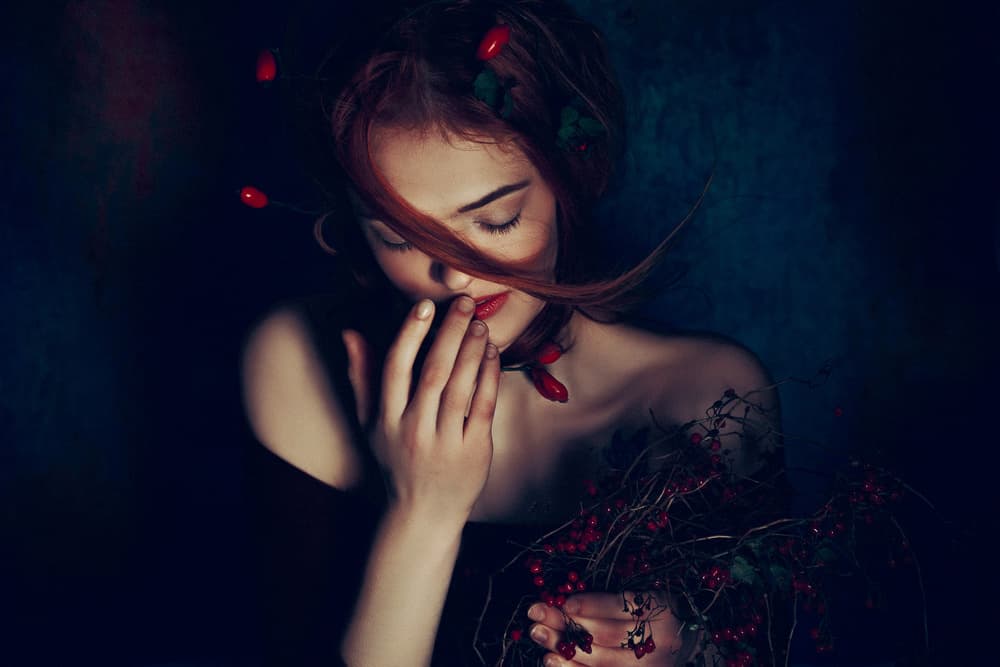 Pensive Red Berry Portrait by Ruslan Bolgov — canvas wall art