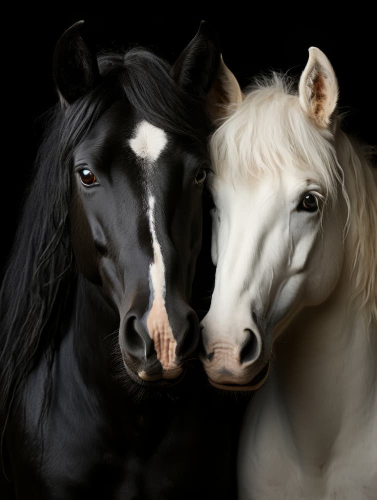 Majestic Black White Horses by Bilge Paksoylu — canvas wall art