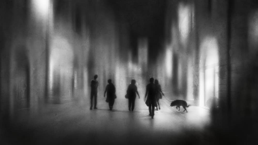 Night Walkers With Dog by Nicodemo Quaglia — canvas wall art