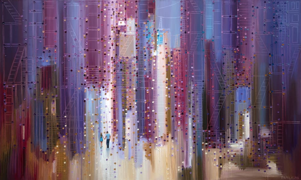 Colorful City Stroll by Ekaterina Ermilkina — canvas wall art
