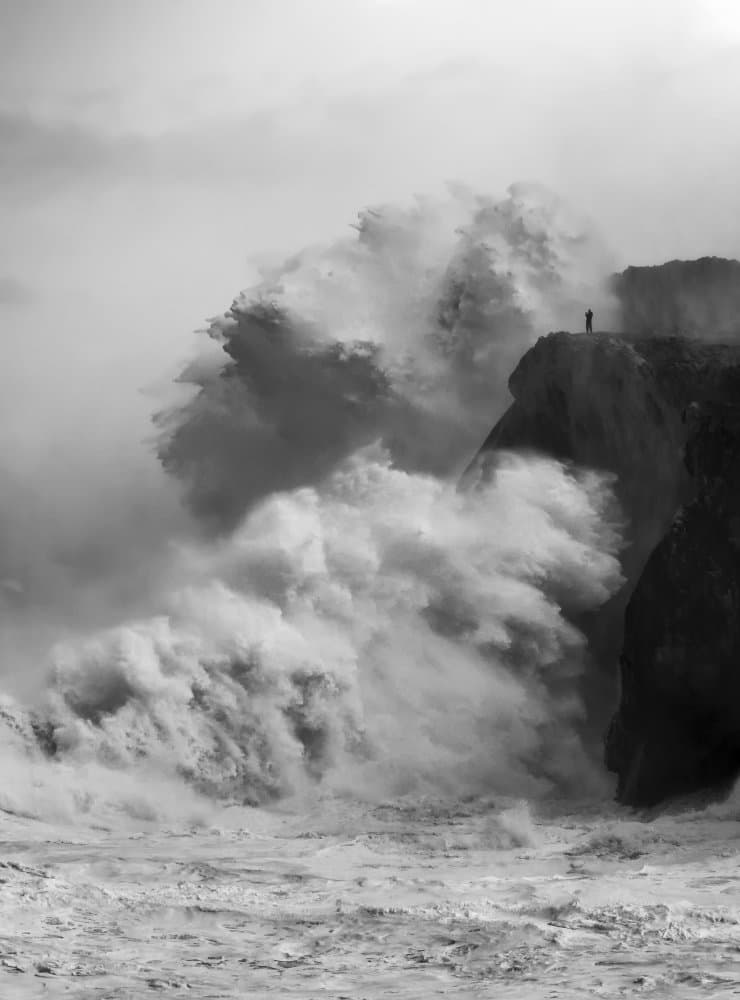 Giant Wave Cliff Observer by Rodrigo Núñez Buj — canvas wall art
